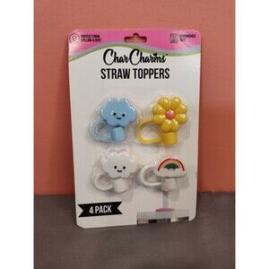 CharCharms Straw Toppers 4 Pack Clouds Rainbow Flower